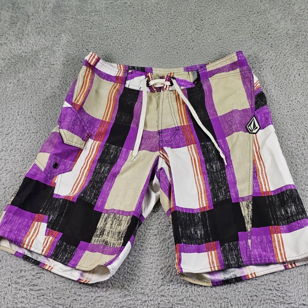 Volcom Board Shorts Mens Large Swim Trunks Surf Pocket Drawstring Plaid